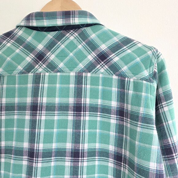 Orvis Flannel Shacket, Fleece Lined Green and Blue Shirt Jacket, Fall Transition - Picture 9 of 9
